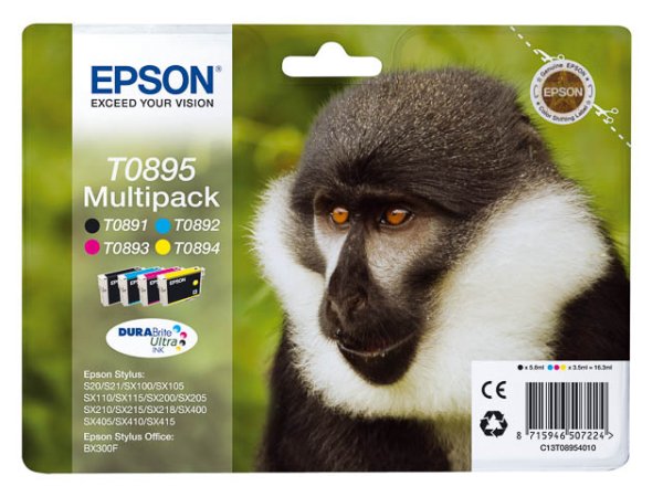 Original Epson C13T08954010 / T0895 Tinte Rainbowkit B/C/M/Y