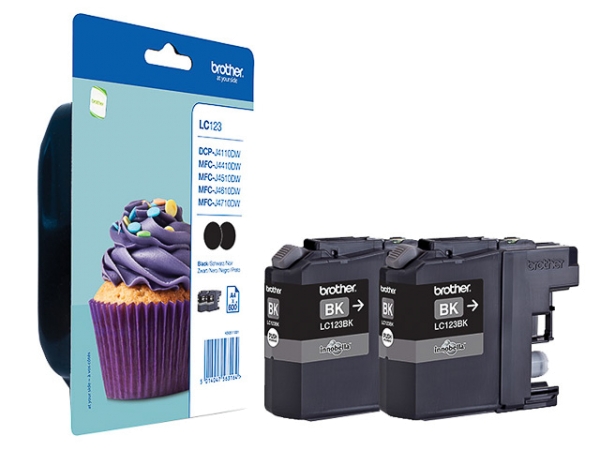 Original Brother LC123BKBP2DR Tinte Black Doppelpack